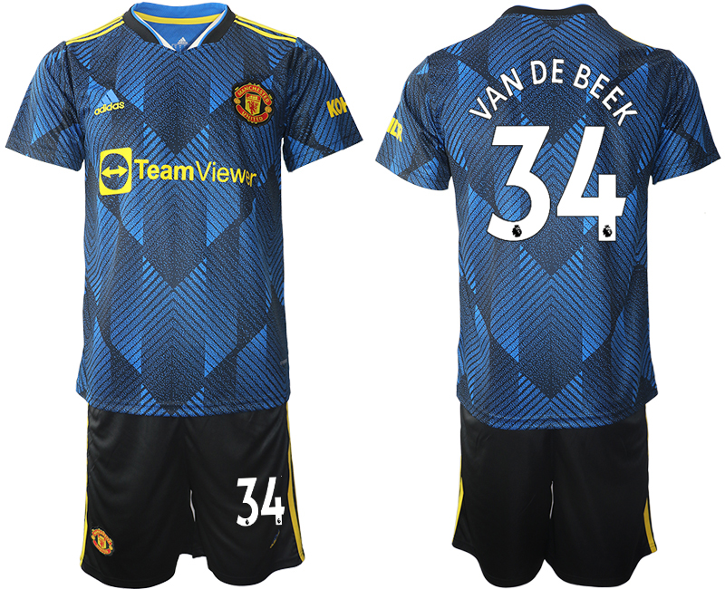 Men 2021-2022 Club Manchester United Second away blue #34 Soccer Jersey